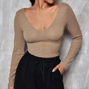 SHEIN Tan Ribbed Long Sleeve